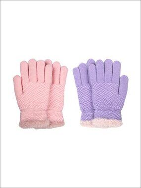 Kids Winter Knit Gloves Stretchy Warm Full Finger Pull On Gift